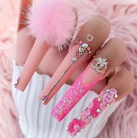 Pink Flower Nail Art
